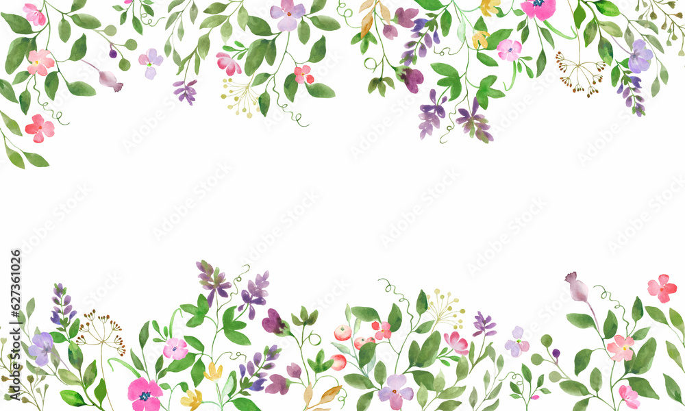 Watercolor floral  card. Hand drawn illustration on white background.