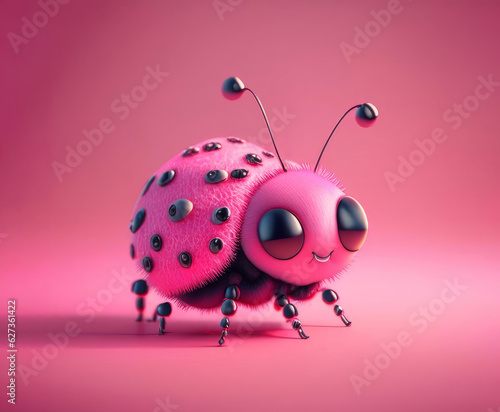 Pink fantasy cute bug, AI generated