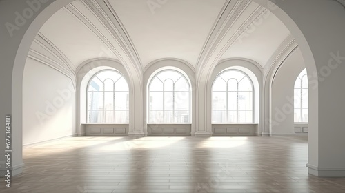 Conceptual interior in an empty room with an arched ceiling. Generative ai © Sechaba