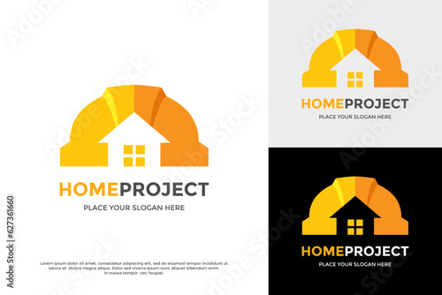 Home project vector logo template. This design use home and helmet symbol. Suitable for business, construction.