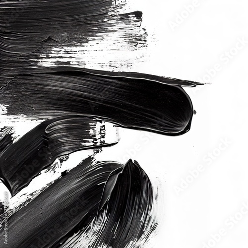 black brush strokes oil paints on white paper. Isolated on white background. Abstract creative background