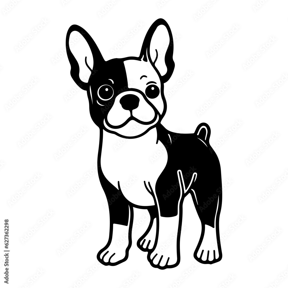 Boston Terrier, hand drawn cartoon character, dog icon. Boston Terrier, hand drawn cartoon character, dog icon.