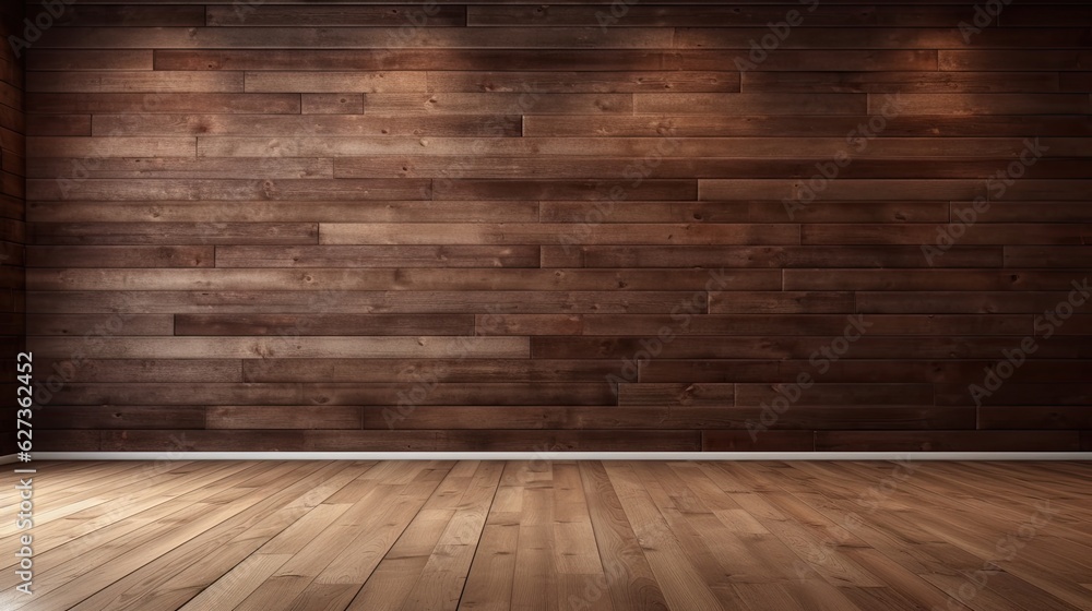 Empty dark brown plank wall room. Generative ai Empty dark brown plank wall room. Generative ai
