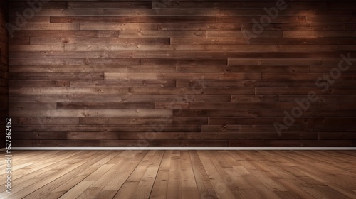 Empty dark brown plank wall room. Generative ai