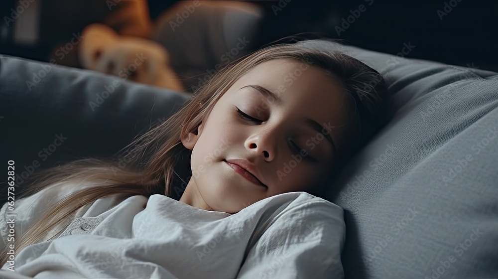 Family little daughter resting on a sofa. Generative ai Family little daughter resting on a sofa. Generative ai