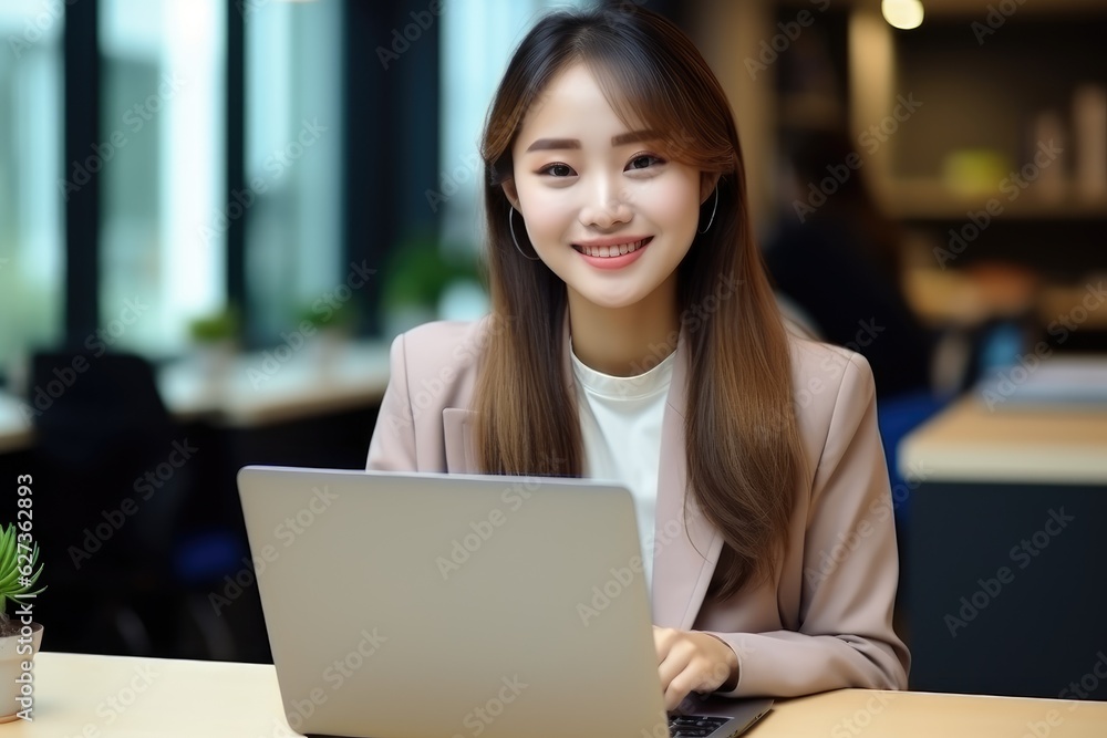 a businesswoman is using a laptop generative artificial intelligence a businesswoman is using a laptop generative artificial intelligence