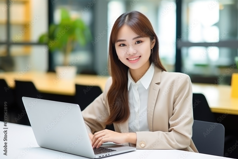 a businesswoman is using a laptop generative artificial intelligence a businesswoman is using a laptop generative artificial intelligence