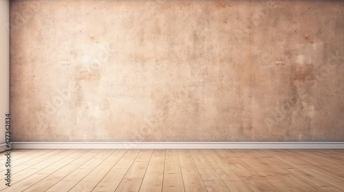 Empty room interior background with a beige wall. Generative ai © Sechaba