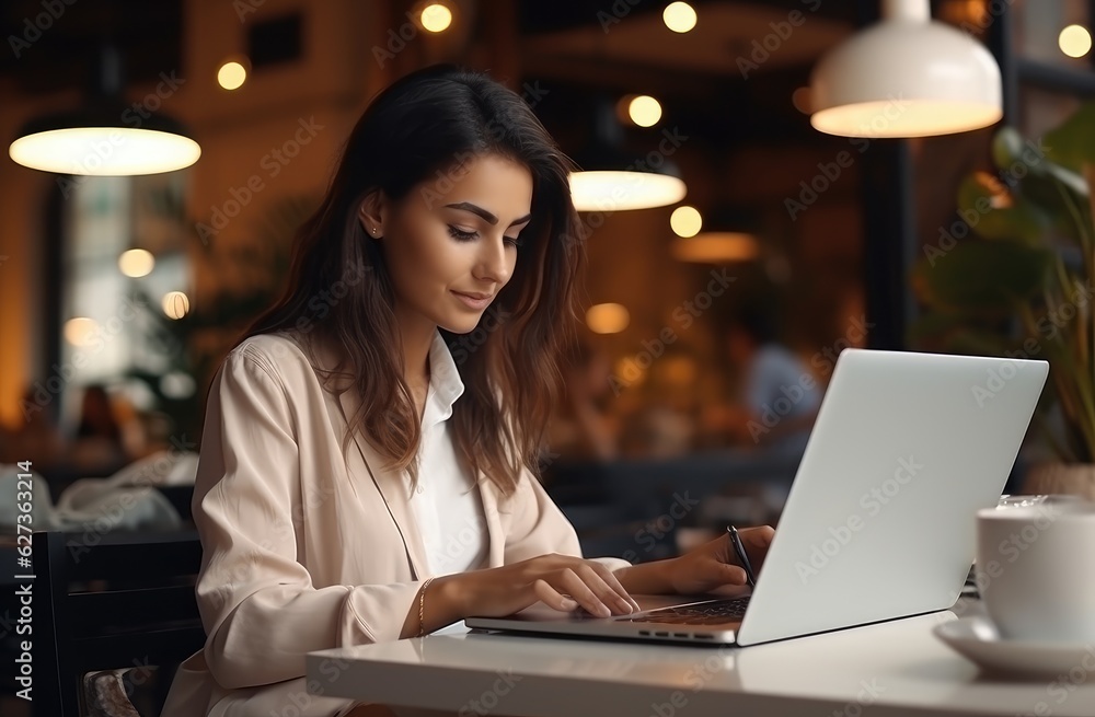 a businesswoman is using a laptop generative artificial intelligence a businesswoman is using a laptop generative artificial intelligence
