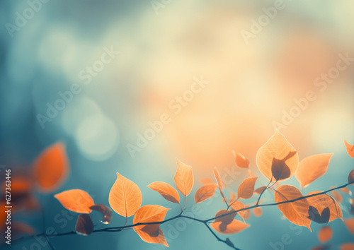 Abstract autumn nature background  with leaves and warm seasonal glowing colors