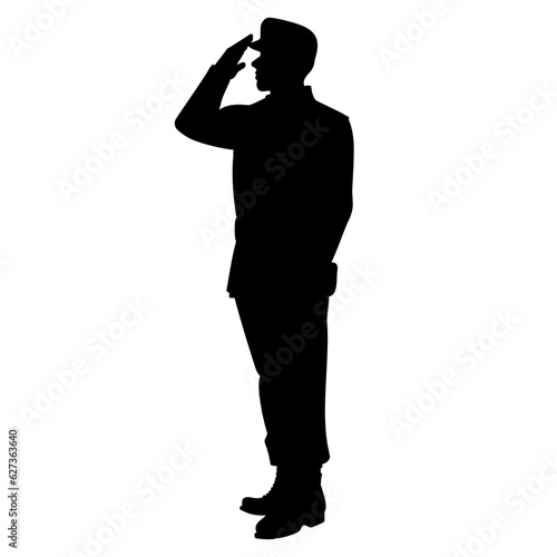 Army soldier giving salute silhouette. Vector illustration