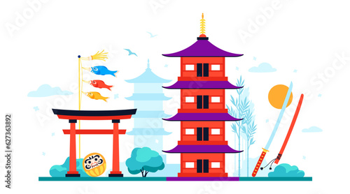 Land of the Rising Sun - modern colored vector illustration