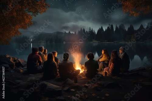 a lot of people gather around a campfire , generative artificial intelligence
