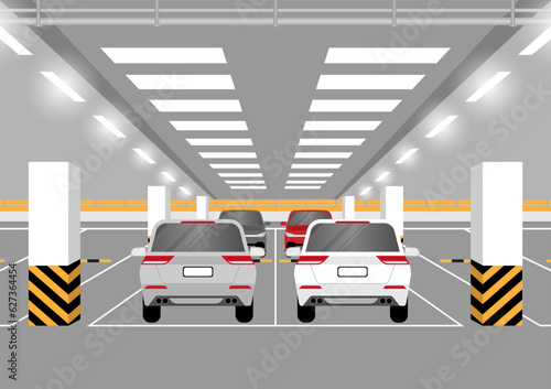 Parking lots or Car Parking Space with Car or Empty Parking Zone Underground. Vector Illustration.