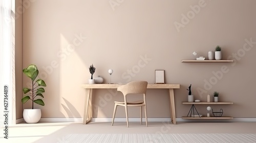 A workspace interior wall mockup 3d rendered. Generative ai+