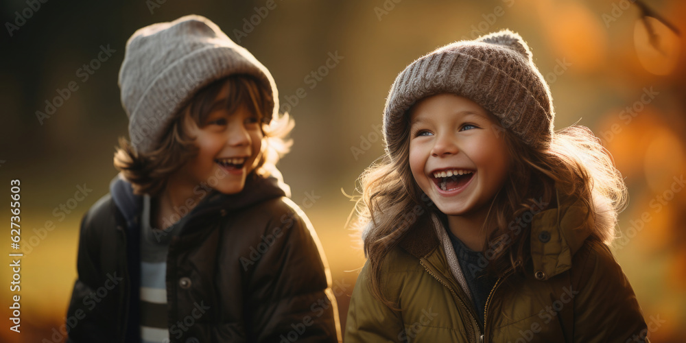 Obraz premium Zwei Kinder Geschwister in den Bergen oder im Wald