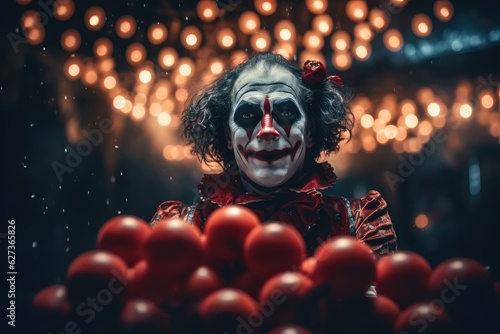  circus clown with red lights in the style of applecore , generative artificial intelligence