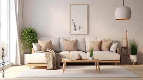 Living room interior scandanavian style 3D rendered. Generative ai