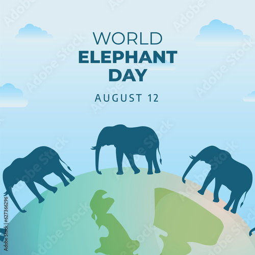 World elephant day design template for celebration. elelphant day design template for greeting. banner for world elephant day. elephant vector image. flat design. silhouette design.