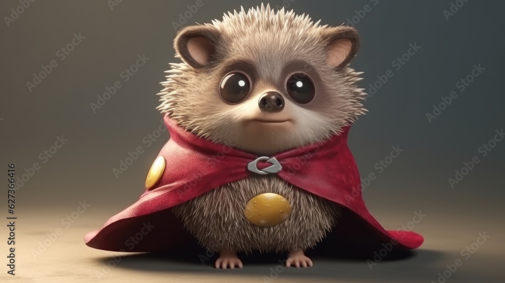 Cute hedgehog superhero. Created with generative AI.