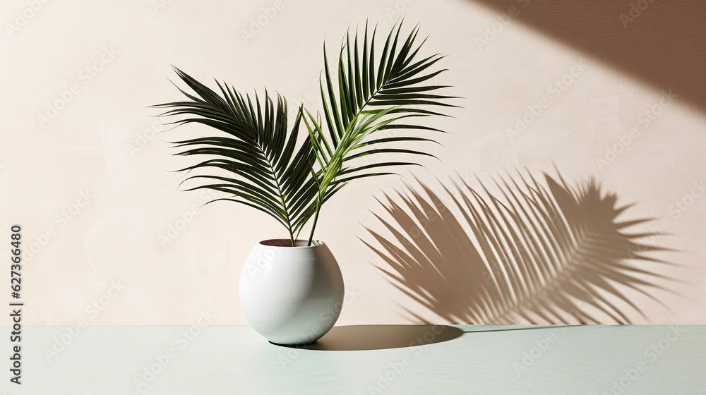 A minimal product placement background palm shadow. Generative ai A minimal product placement background palm shadow. Generative ai