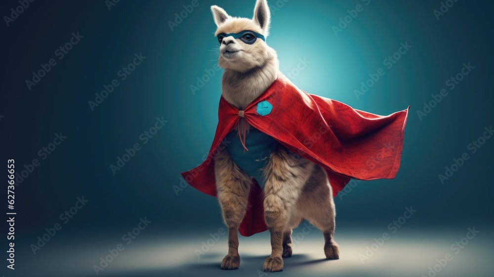 Obraz premium Cute llama superhero. Created with generative AI.