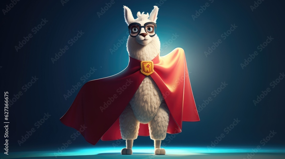 Fototapeta premium Cute llama superhero. Created with generative AI. 