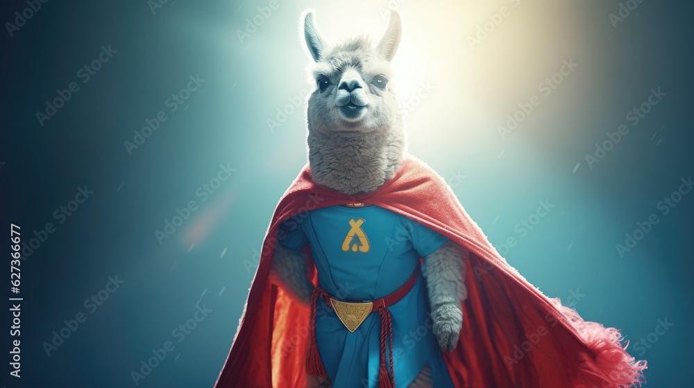 Fototapeta premium Cute llama superhero. Created with generative AI. 