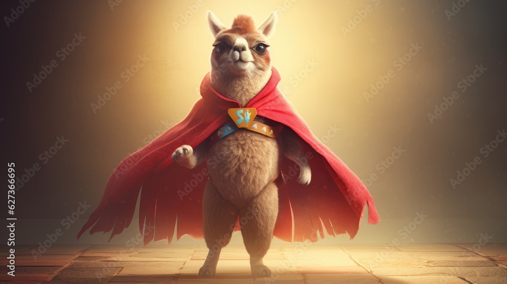 Fototapeta premium Cute llama superhero. Created with generative AI. 