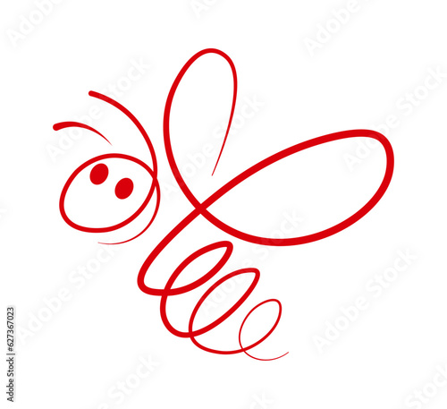 A bee drawn in red lines; cheerful bee.