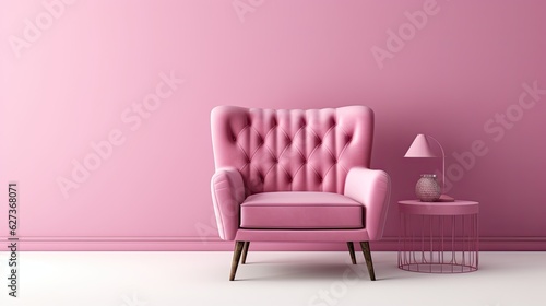 A real photo pink armchair standing on. Generative ai