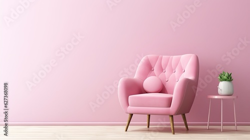 A real photo pink armchair standing on. Generative ai