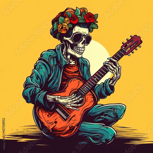 skeleton on guitar playing vector illustration, created by ai