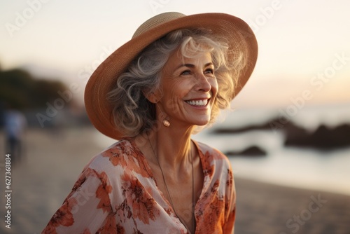 Beautifil old woman smiling on the beach