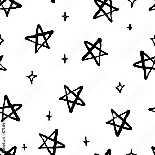 Black Stars Magic Vector Seamless Pattern