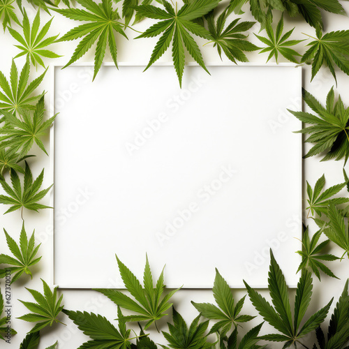 Cannabis Leaves Frame  Natural Herbal Medicine   White Background