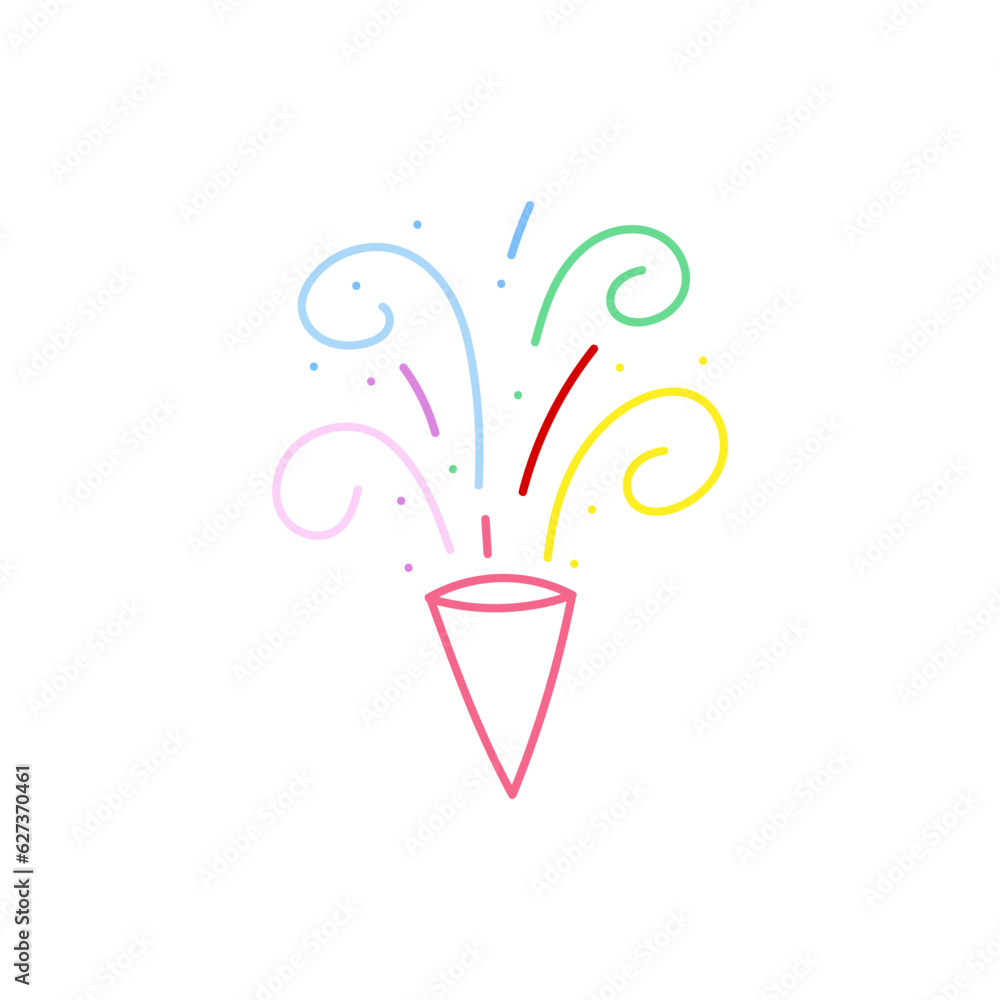 cute party popper isolated confetti explosion firecrackers celebration vector drawing illustration hand drawn style