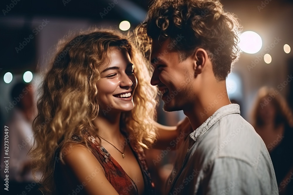 Young couple dance at party. love moment Young couple dance at party. love moment