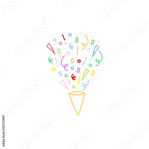 cute party popper isolated confetti explosion firecrackers celebration vector drawing illustration hand drawn style