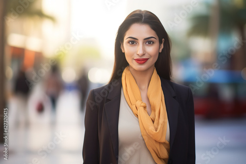 Middle Eastern businesswoman portrait on a busy city street