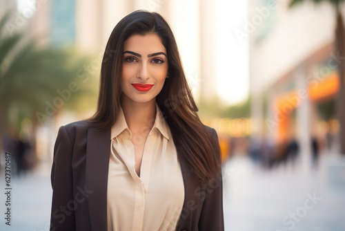 Middle Eastern businesswoman portrait on a busy city street