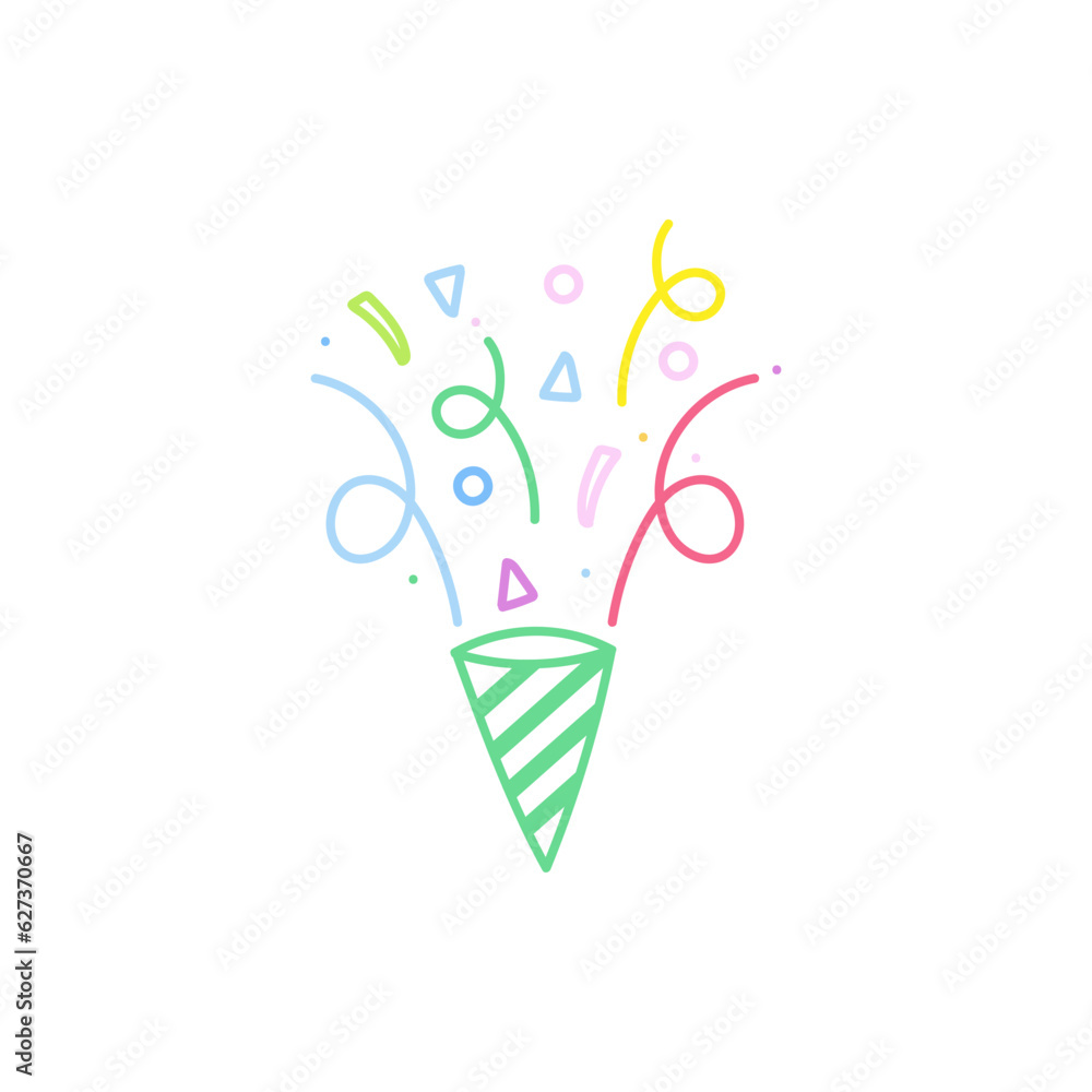 cute party popper isolated confetti explosion firecrackers celebration vector drawing illustration hand drawn style