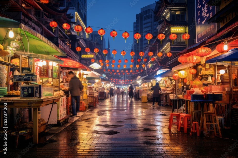 Vibrant and bustling night market street in China