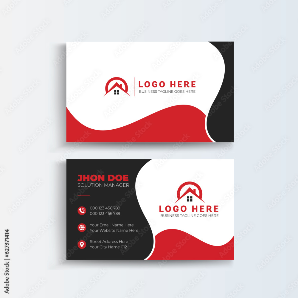 Modern abstract company corporate clean creative elegant Real estate agency realtor home rental business card design visiting card, real estate agent business card design template. 