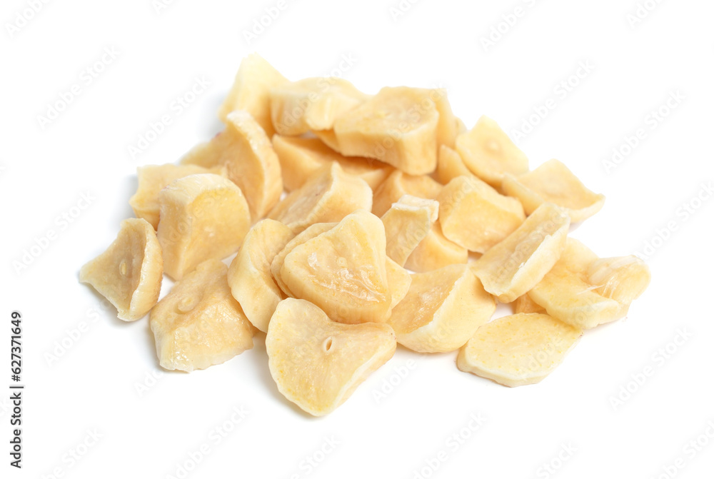 Dried garlic slices isolated on white background Dried garlic slices isolated on white background