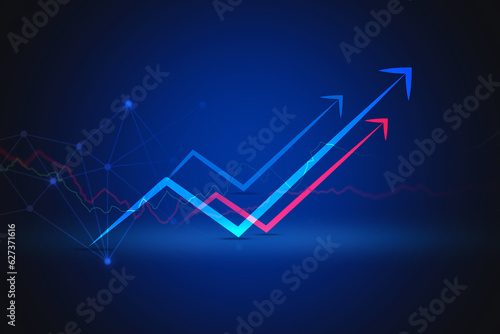Fotografie Successful business moving up arrow and digital financial investment chart backg
