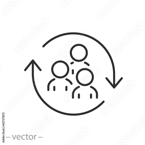 staff rotation icon, team refresh, partnership collaboration, thin line symbol - editable stroke vector illustration