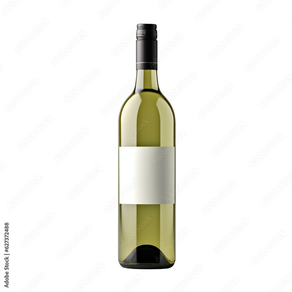 A detailed isolated image of a white wine bottle mockup on a white background.