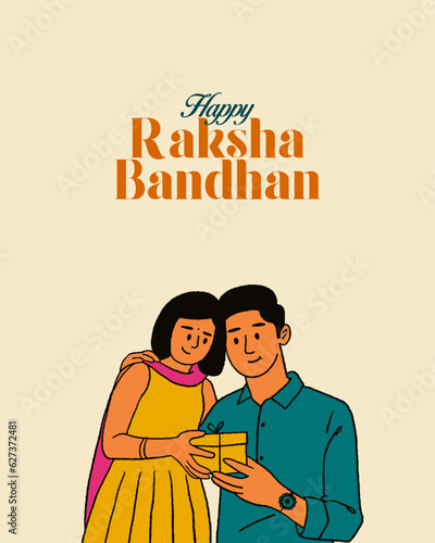 Happy Raksha Bandhan text in Hindi with brother and celebrating Raksha Bandhan festival background editable template design
