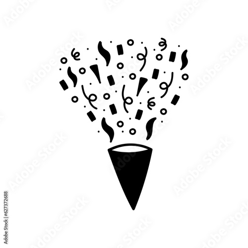 cute party popper isolated confetti explosion firecrackers celebration vector drawing illustration hand drawn style